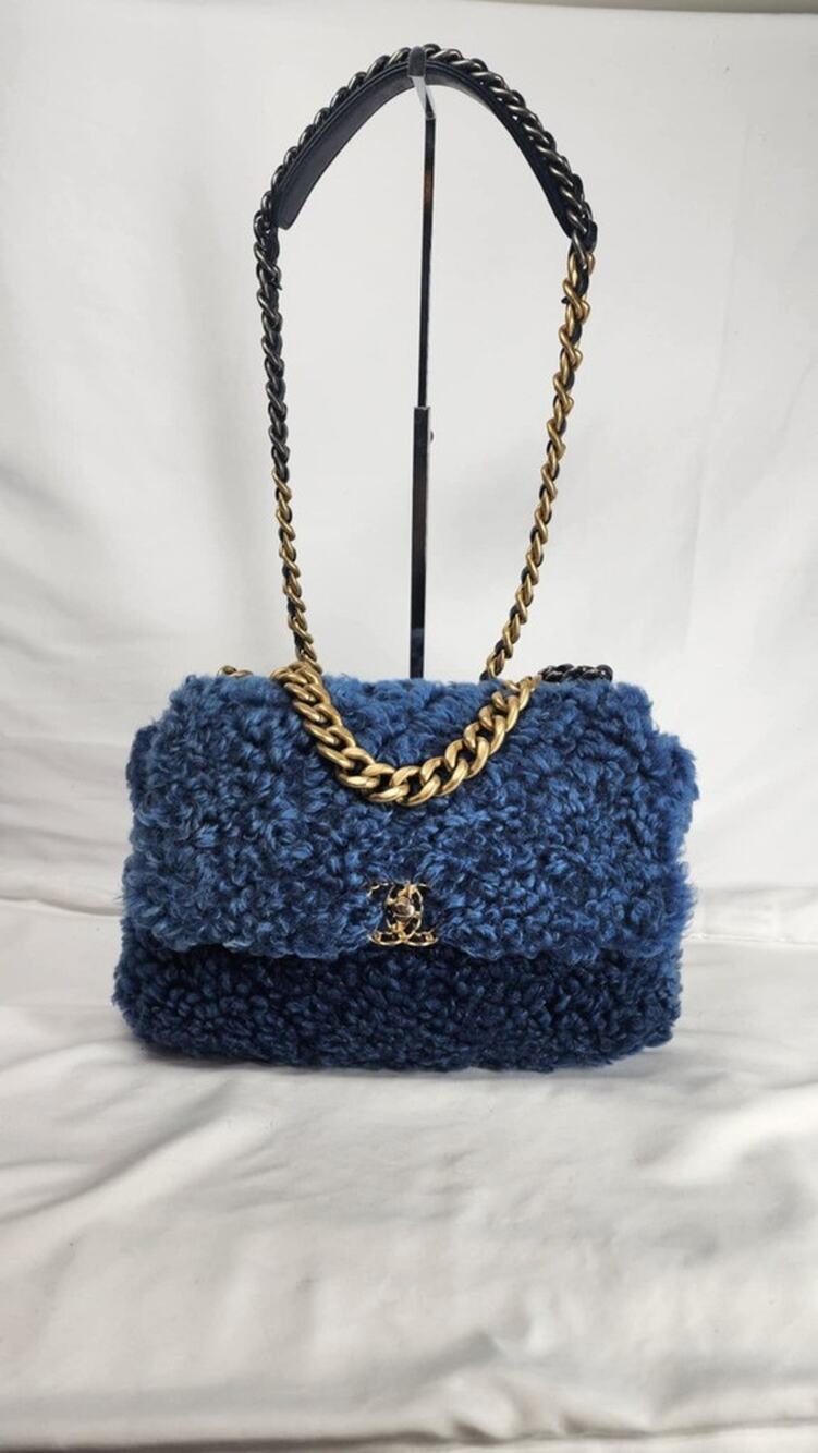 Chanel Medium Blue Shearling 19 Flap Shoulder Bag SPBJKI 342324